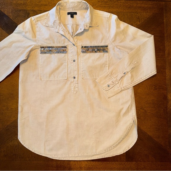 J Crew Women’s Tan Taupe Tunic Shirt Blouse with Bedded Chest Pockets Size 6 - Picture 2 of 13